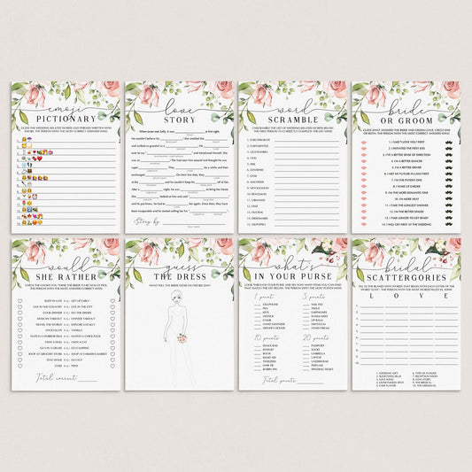 pink flowers bridalshower games package printables by LittleSizzle
