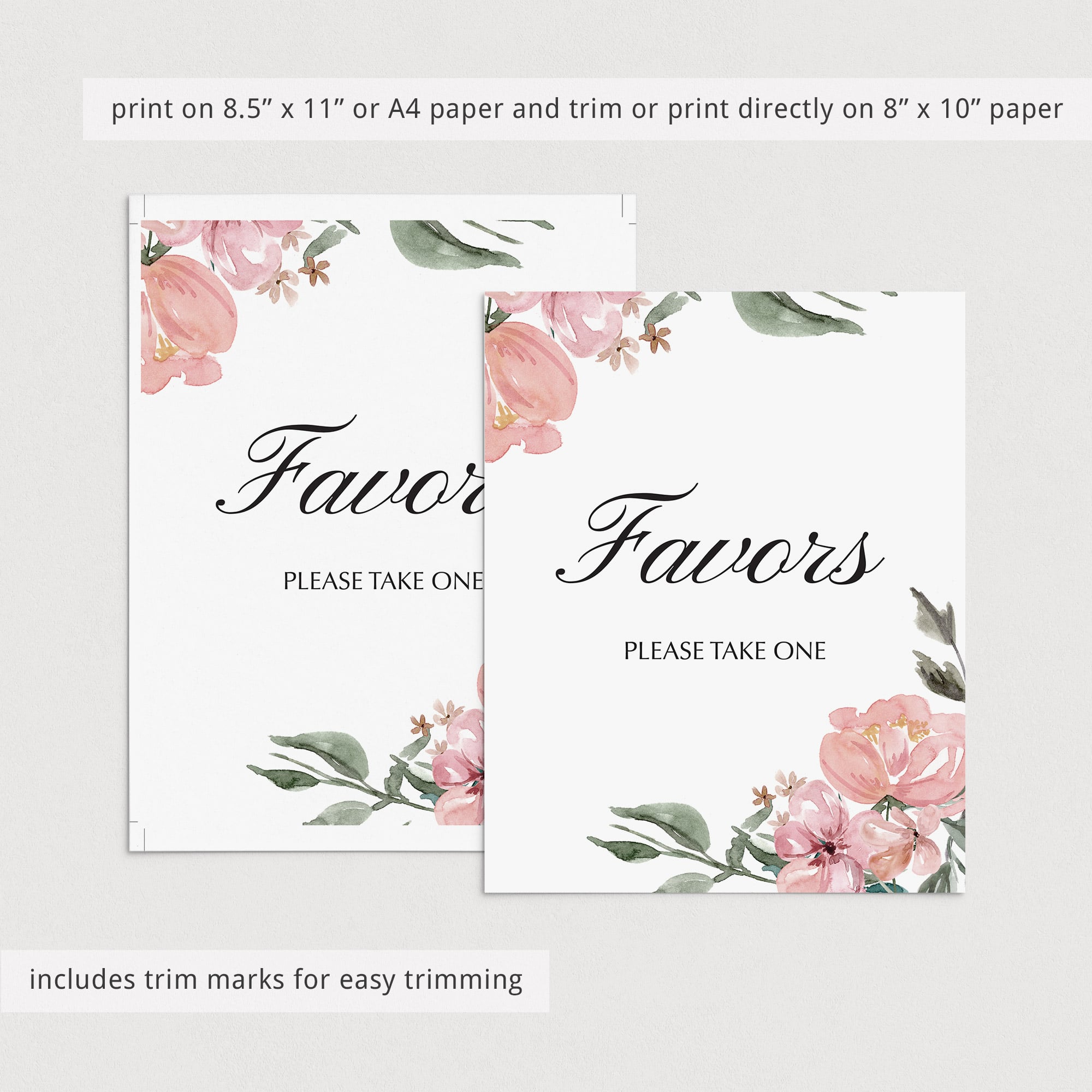 Instant download shower favors sign with pink flowers by LittleSizzle