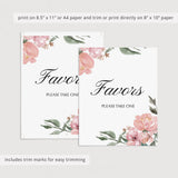 Instant download shower favors sign with pink flowers by LittleSizzle