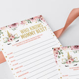 Gold unicorn baby party games who knows mom best by LittleSizzle