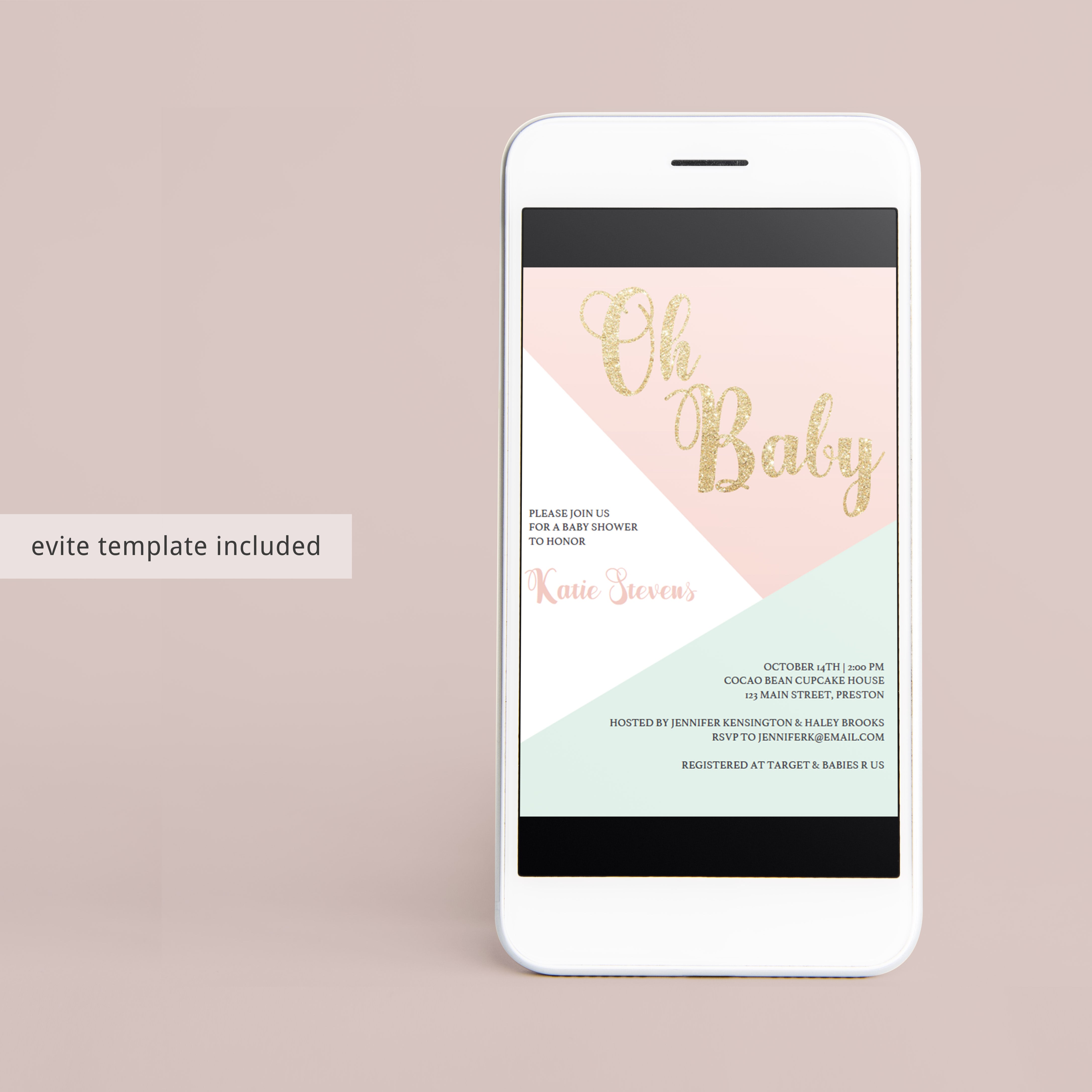 Close-up Pink and Gold Invitation for Baby Shower by LittleSizzle
