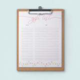 Pink shower gift list download PDF by LittleSizzle