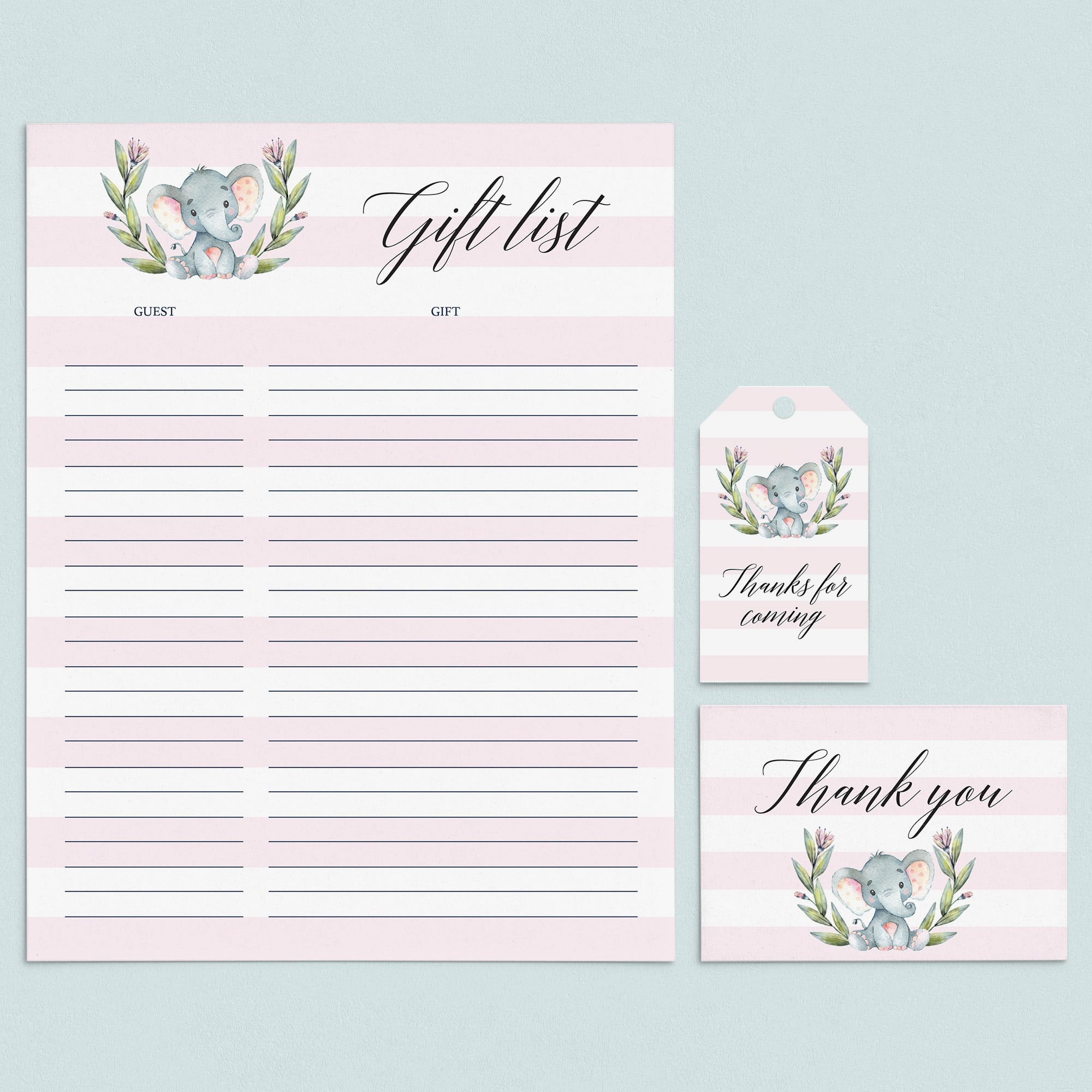 Pink Party Supplies Elephant Theme Instant Download by LittleSizzle