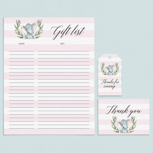 Pink Party Supplies Elephant Theme Instant Download by LittleSizzle