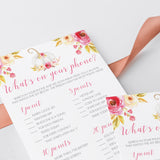 Whats In Your Phone Game Printable Fall Baby Shower
