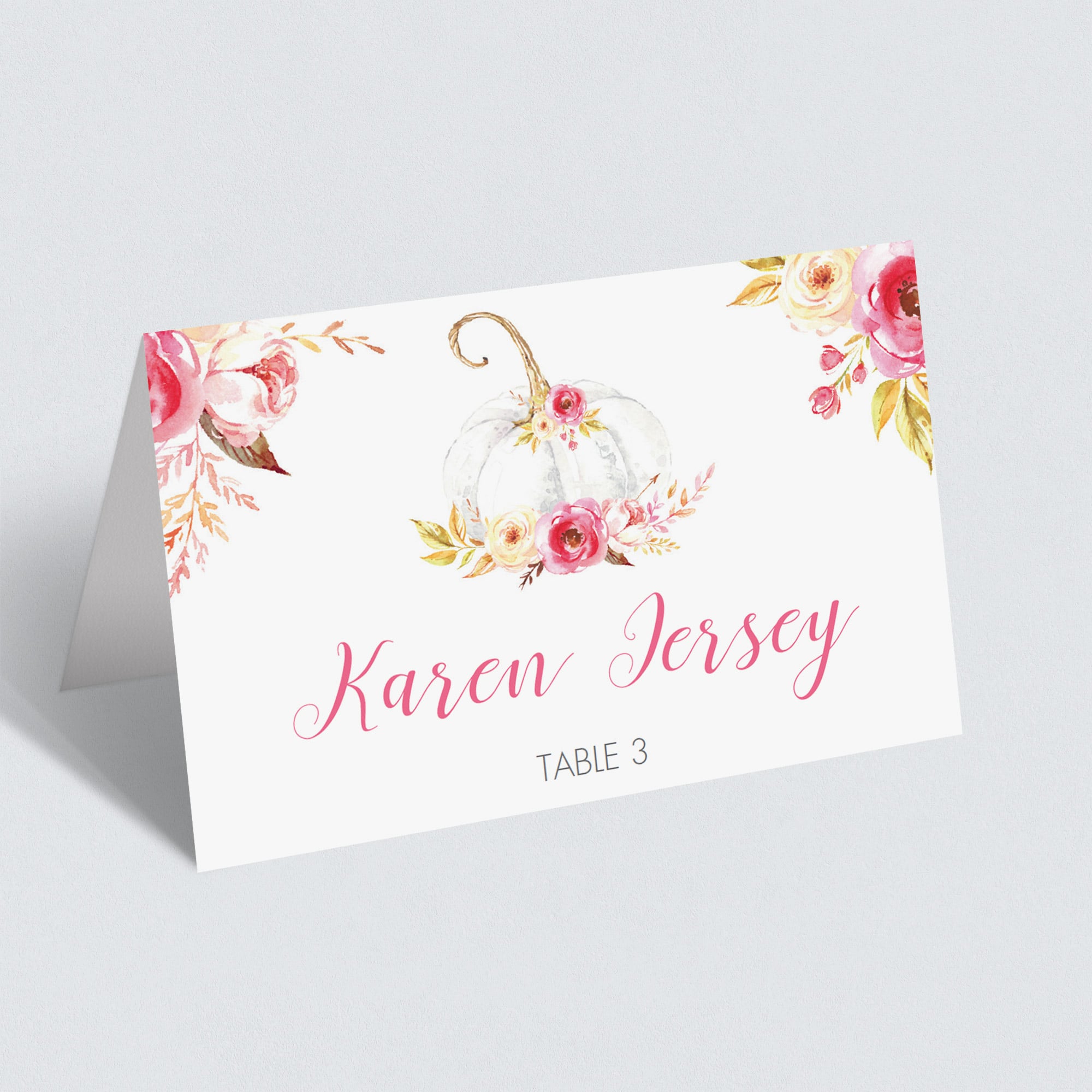 Printable floral pumpkin place cards by LittleSizzle