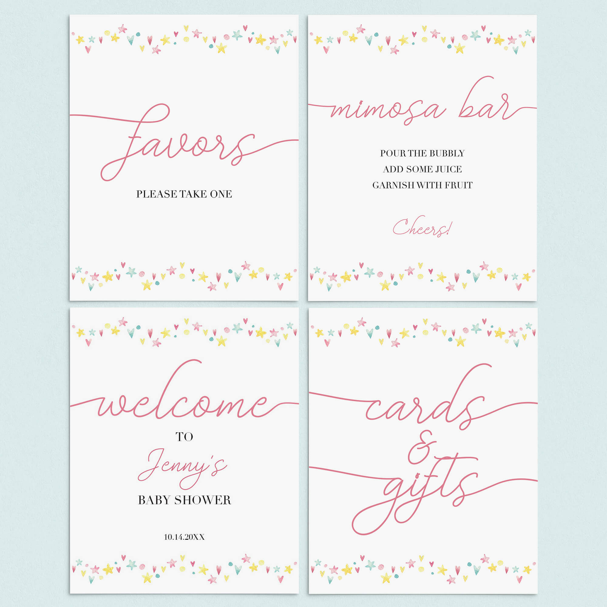Pink, Mint and Yellow Baby Shower Decor Bundle for Girl by LittleSizzle