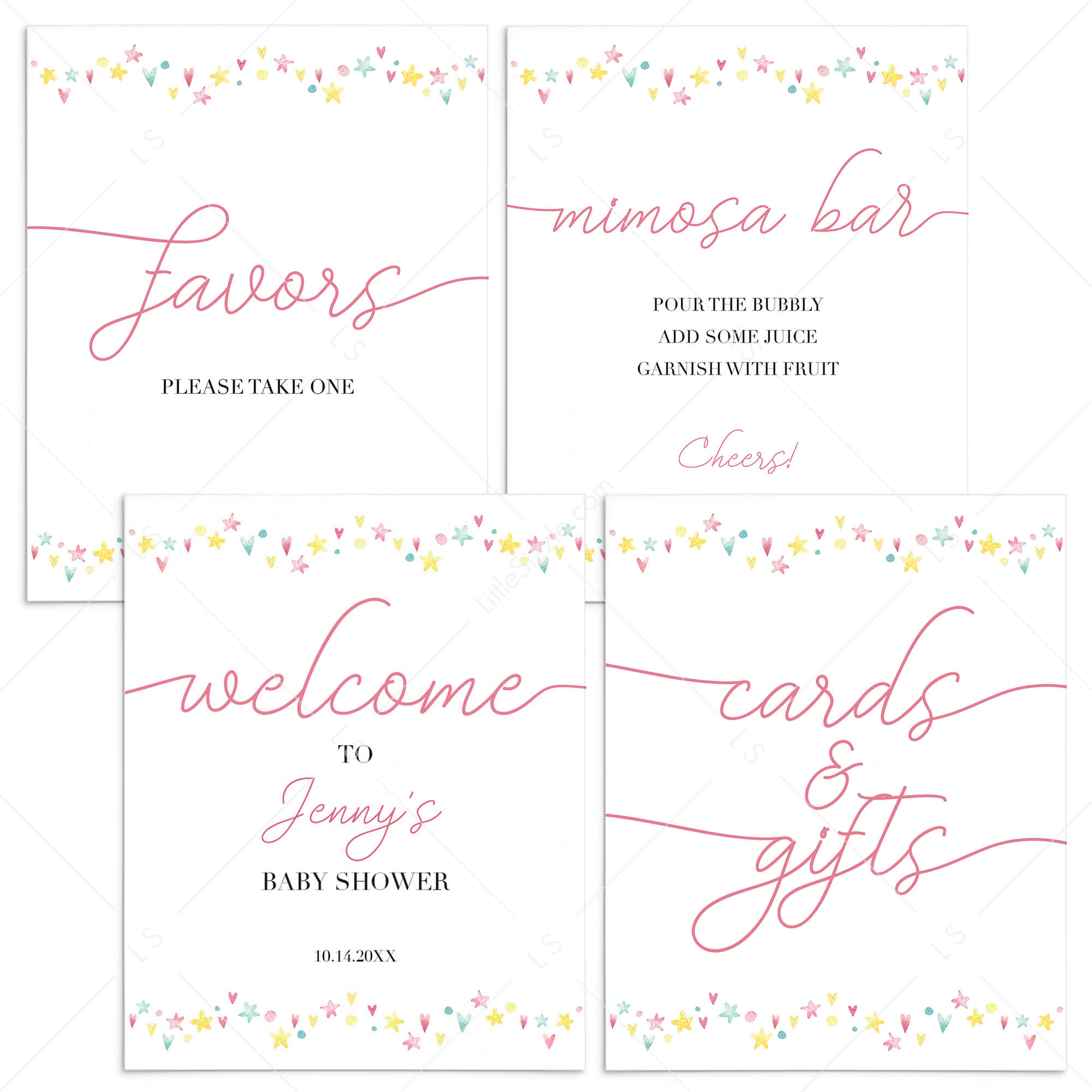 Pink, Mint and Yellow Baby Shower Decor Bundle for Girl by LittleSizzle