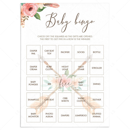 Tribal Floral Baby Shower Bingo Cards Printable