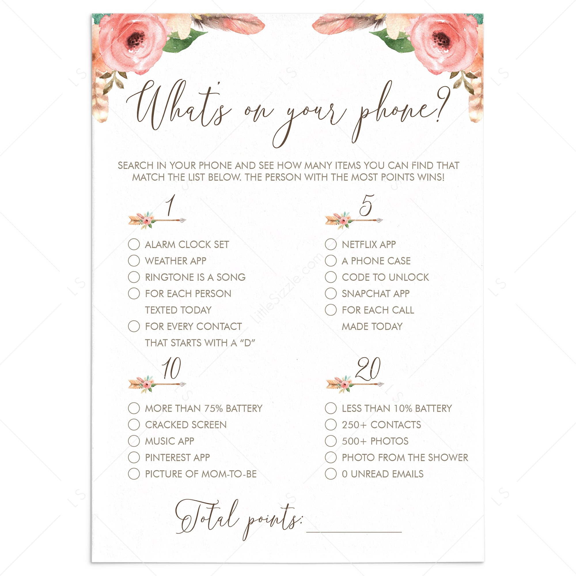 Phone Raid Game Printable for Tribal Baby Shower Party by LittleSizzle