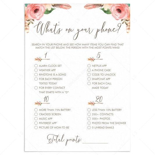 Phone Raid Game Printable for Tribal Baby Shower Party by LittleSizzle