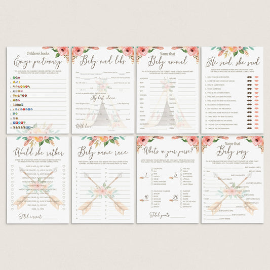 Floral Baby Games Bundle Printable Pink and Green by LittleSizzle