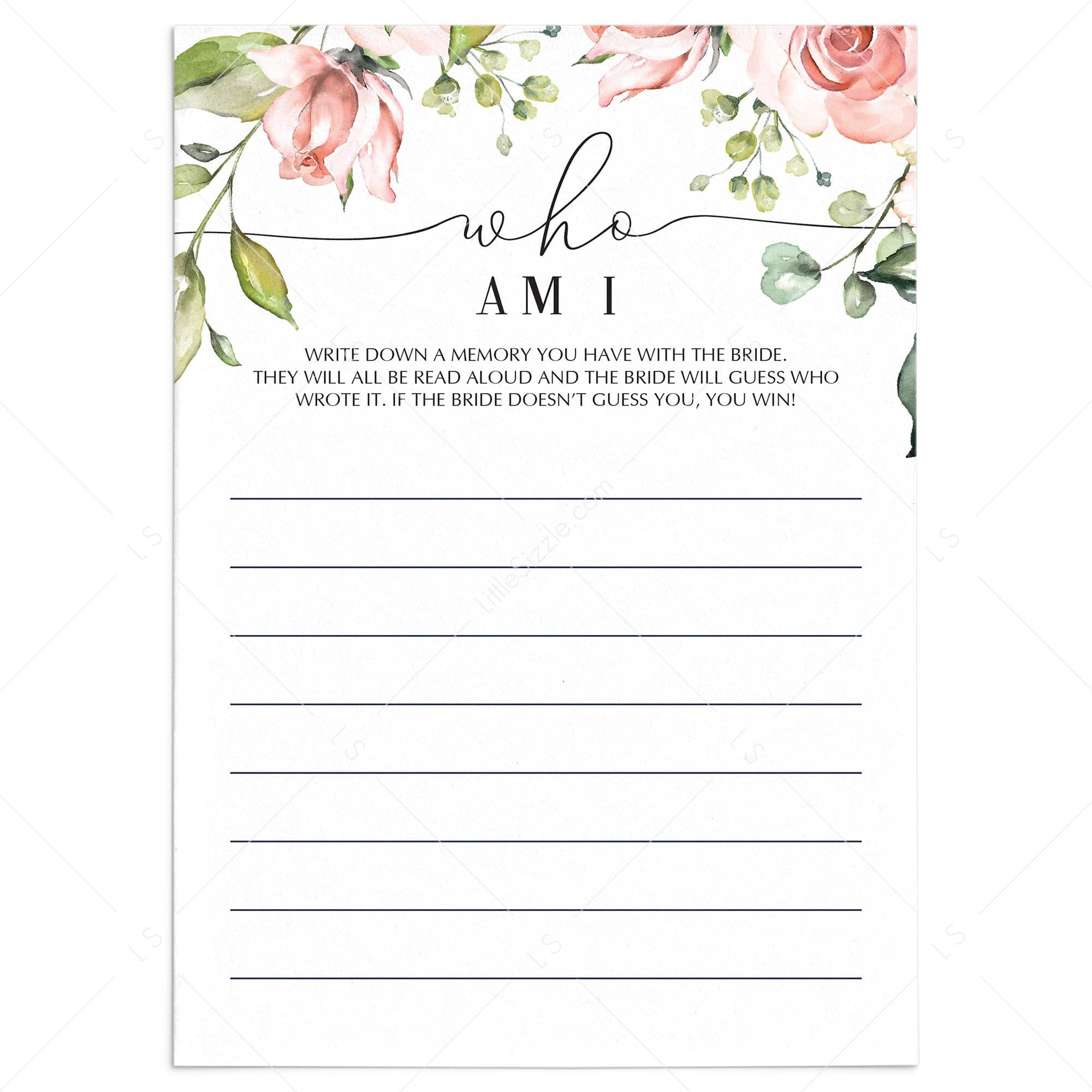 pink roses bridal shower who am i game cards by LittleSizzle