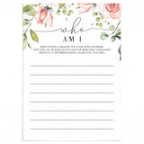 pink roses bridal shower who am i game cards by LittleSizzle
