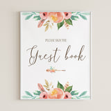 Please Sign The Guest Book Sign Printable Boho Floral by LittleSizzle