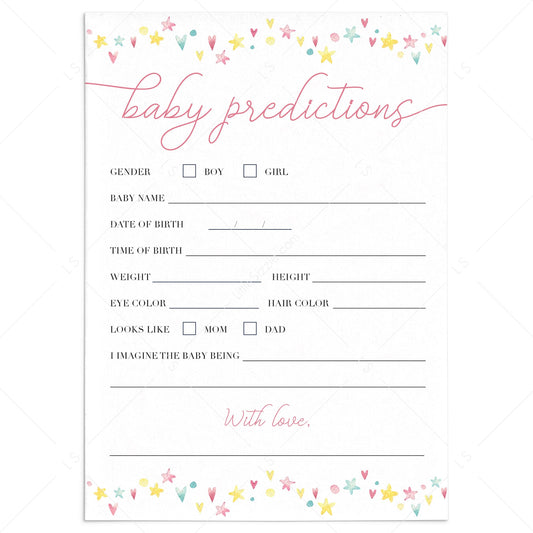 Yellow pink shower baby predictions printable by LittleSizzle