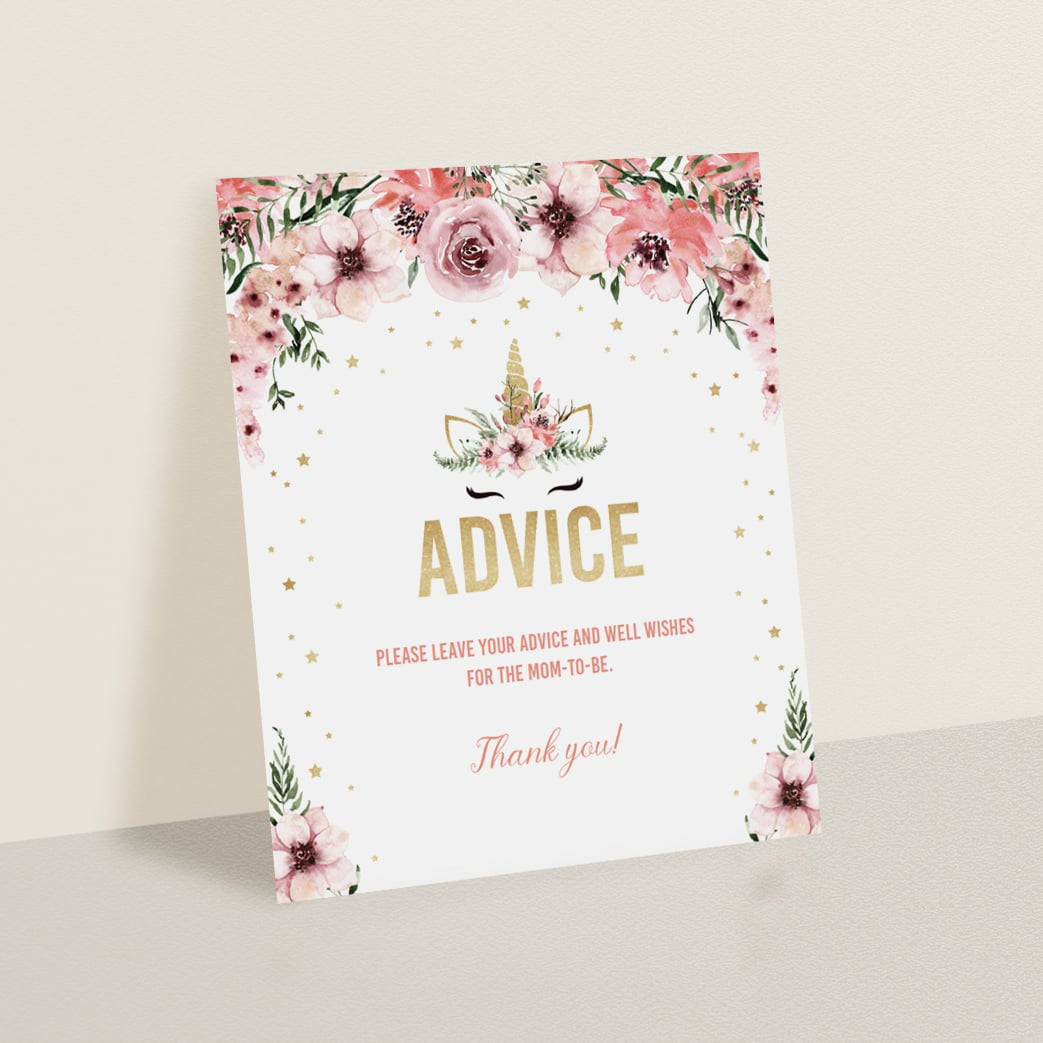 Advice for new mom baby shower station sign unicorn theme by LittleSizzle