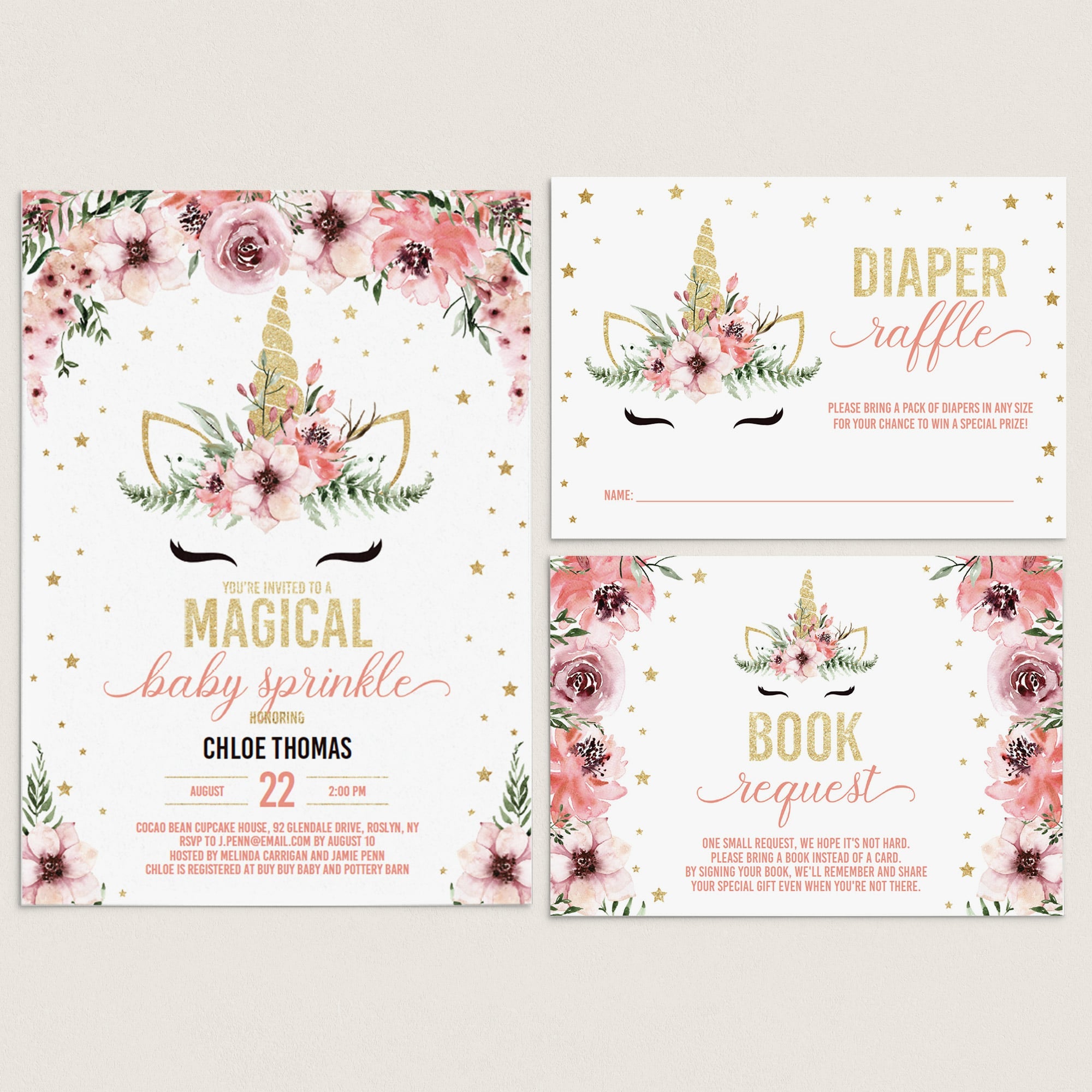 Floral unicorn baby sprinkle invitation set by LittleSizzle