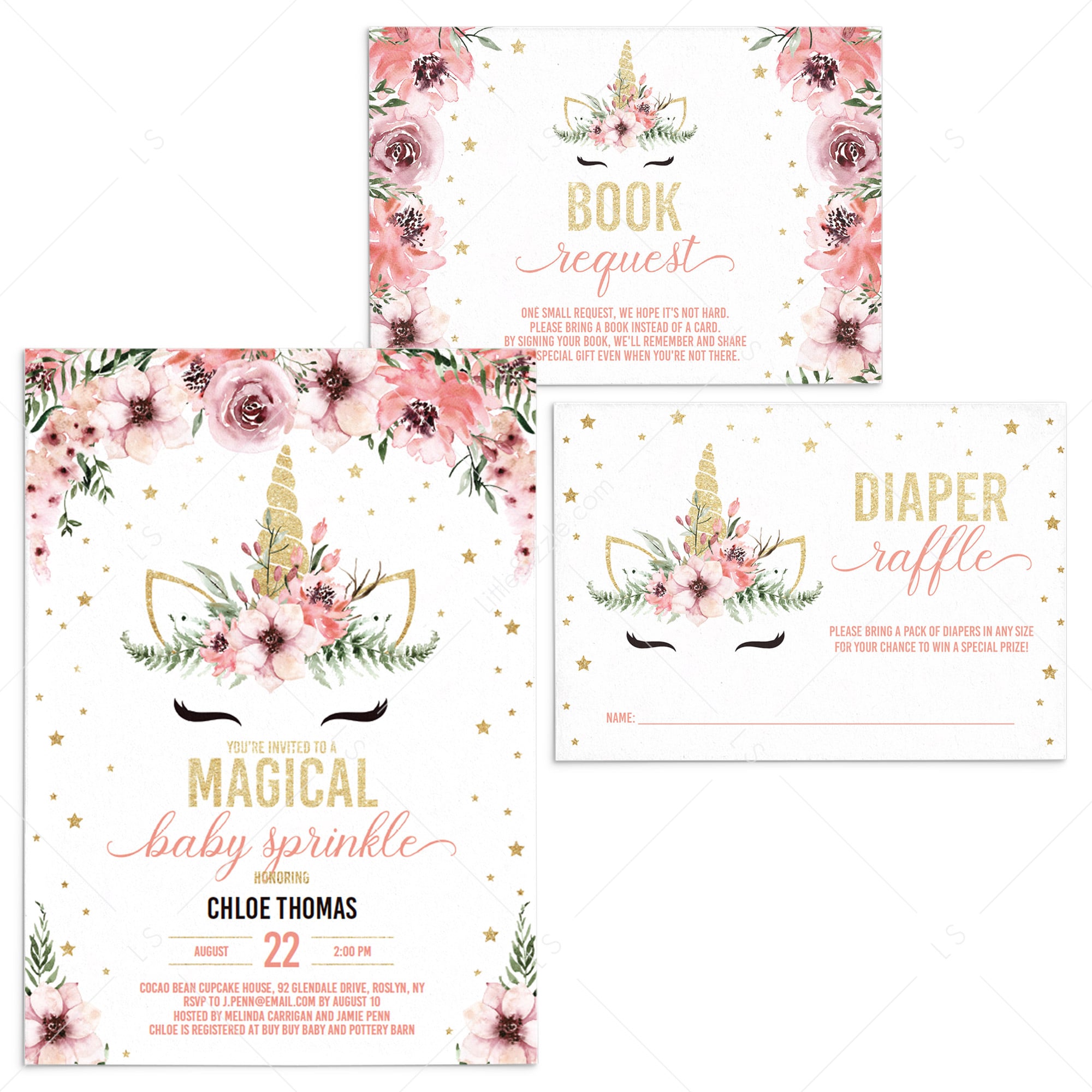 Floral unicorn baby sprinkle invitation set by LittleSizzle