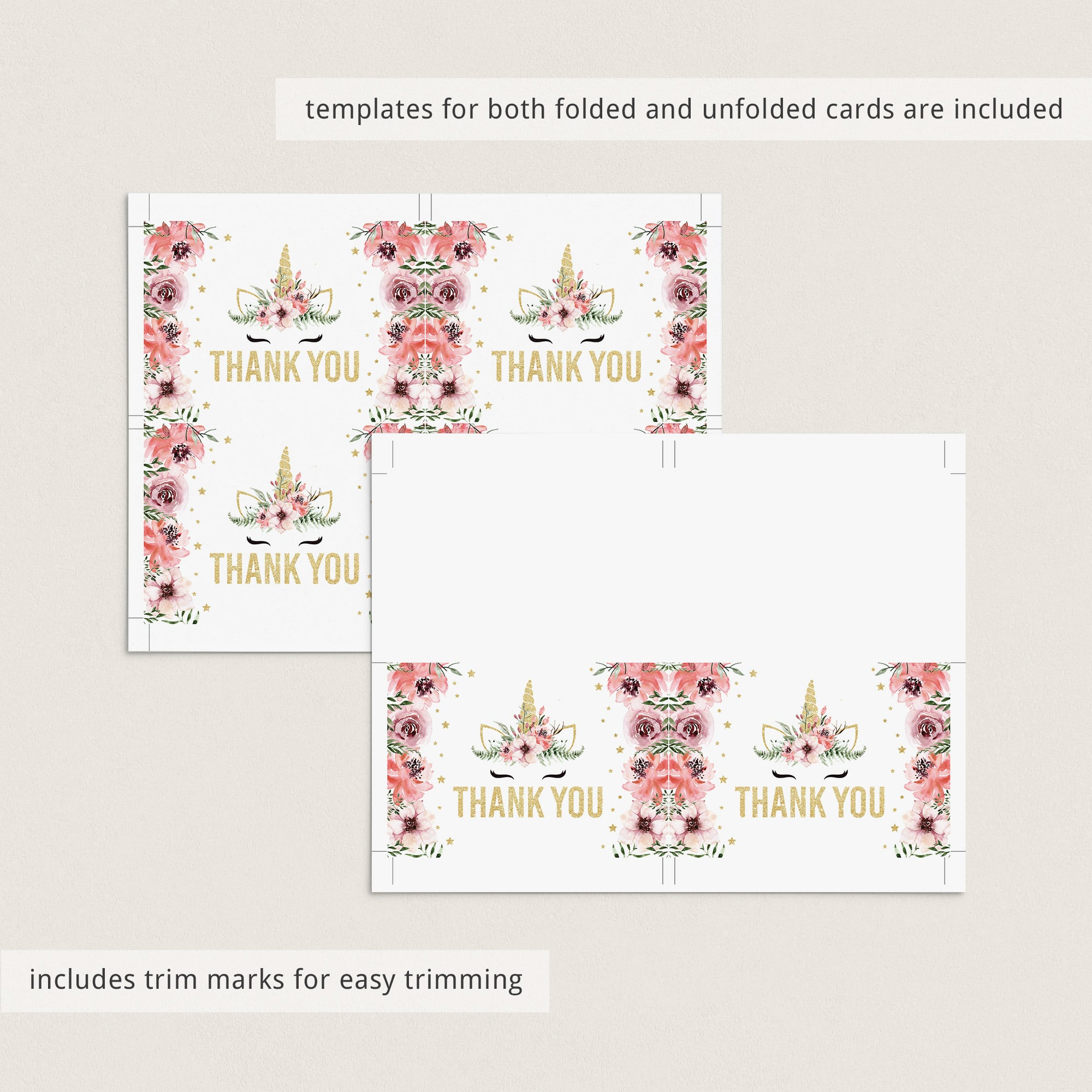 Pink unicorn thanks for coming cards by LittleSizzle