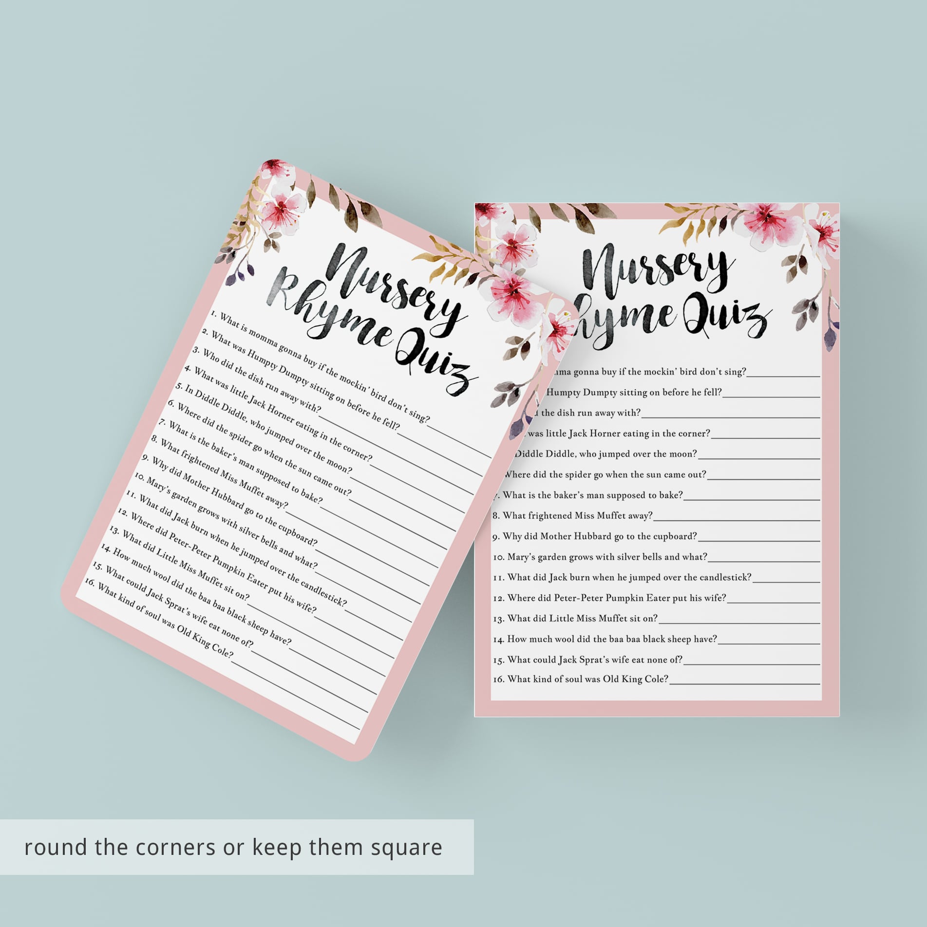 Nursery rhyme game babyshower girl pink flowers by LittleSizzle
