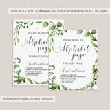 Please make an ABC page for baby shower game instant download green leaves by LittleSizzle
