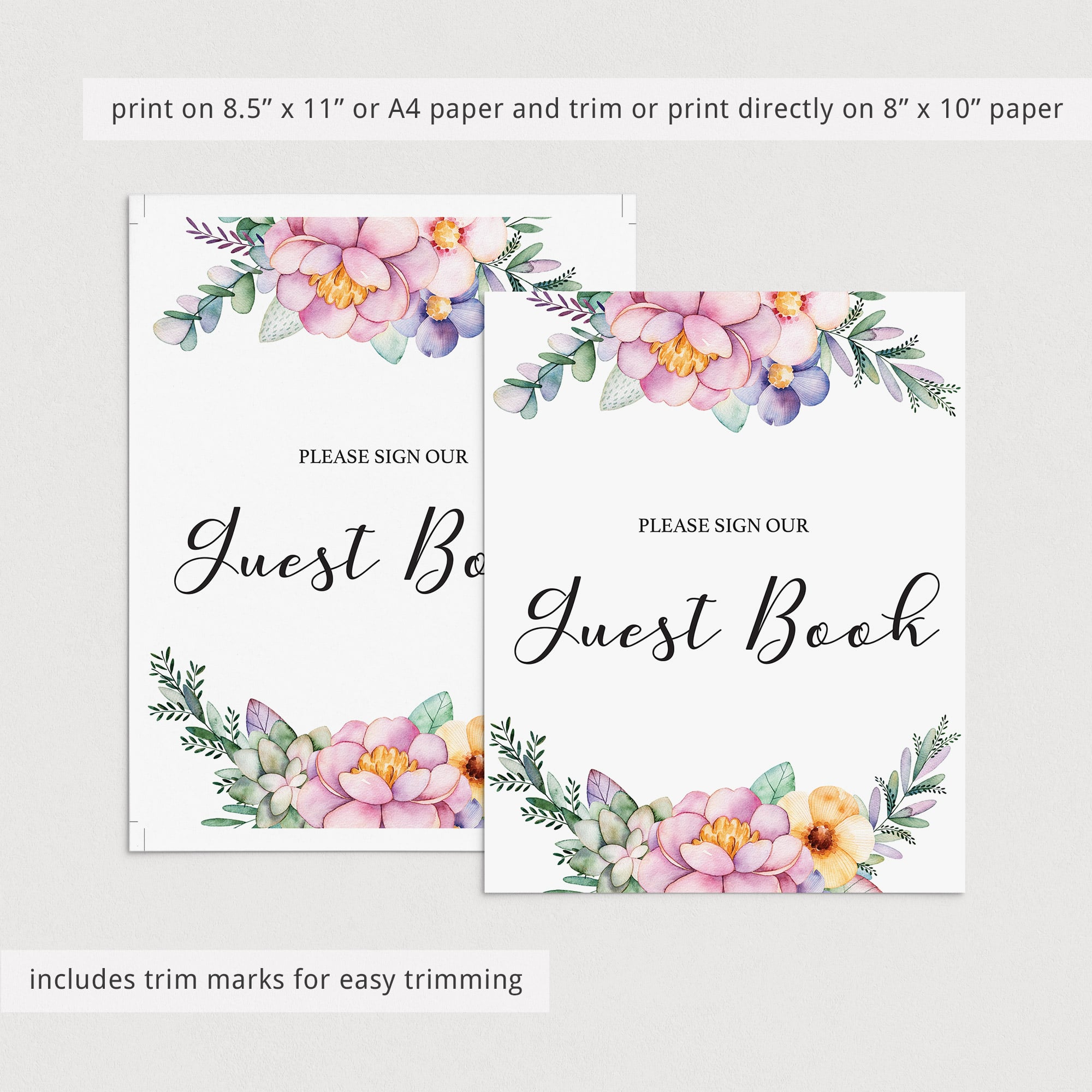 Please sign our guest book printable table sign floral theme by LittleSizzle