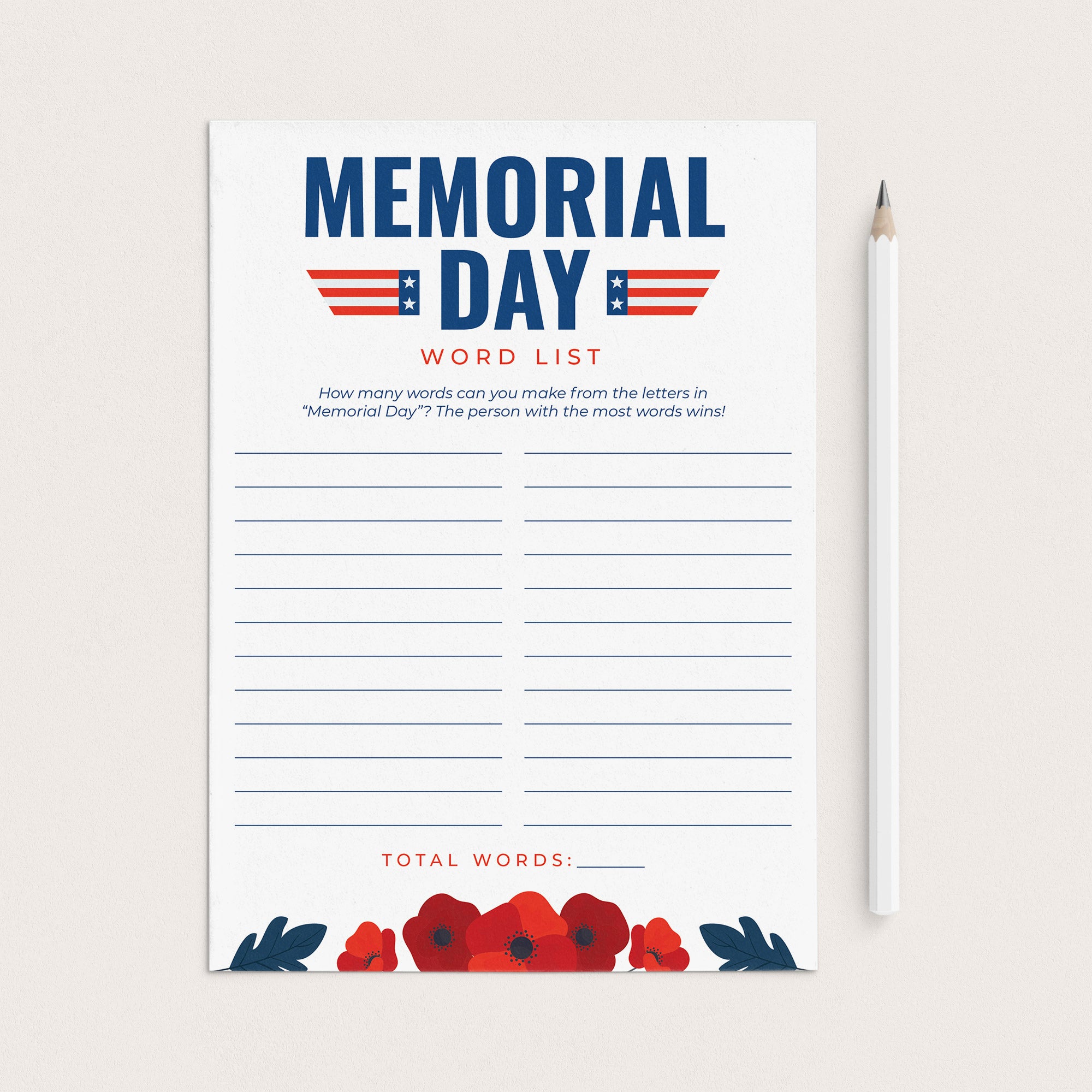 Printable Memorial Day Worksheet by LittleSizzle