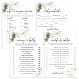 Baby Shower Games with Watercolor Greenery and Gold Foil Printable by LittleSizzle