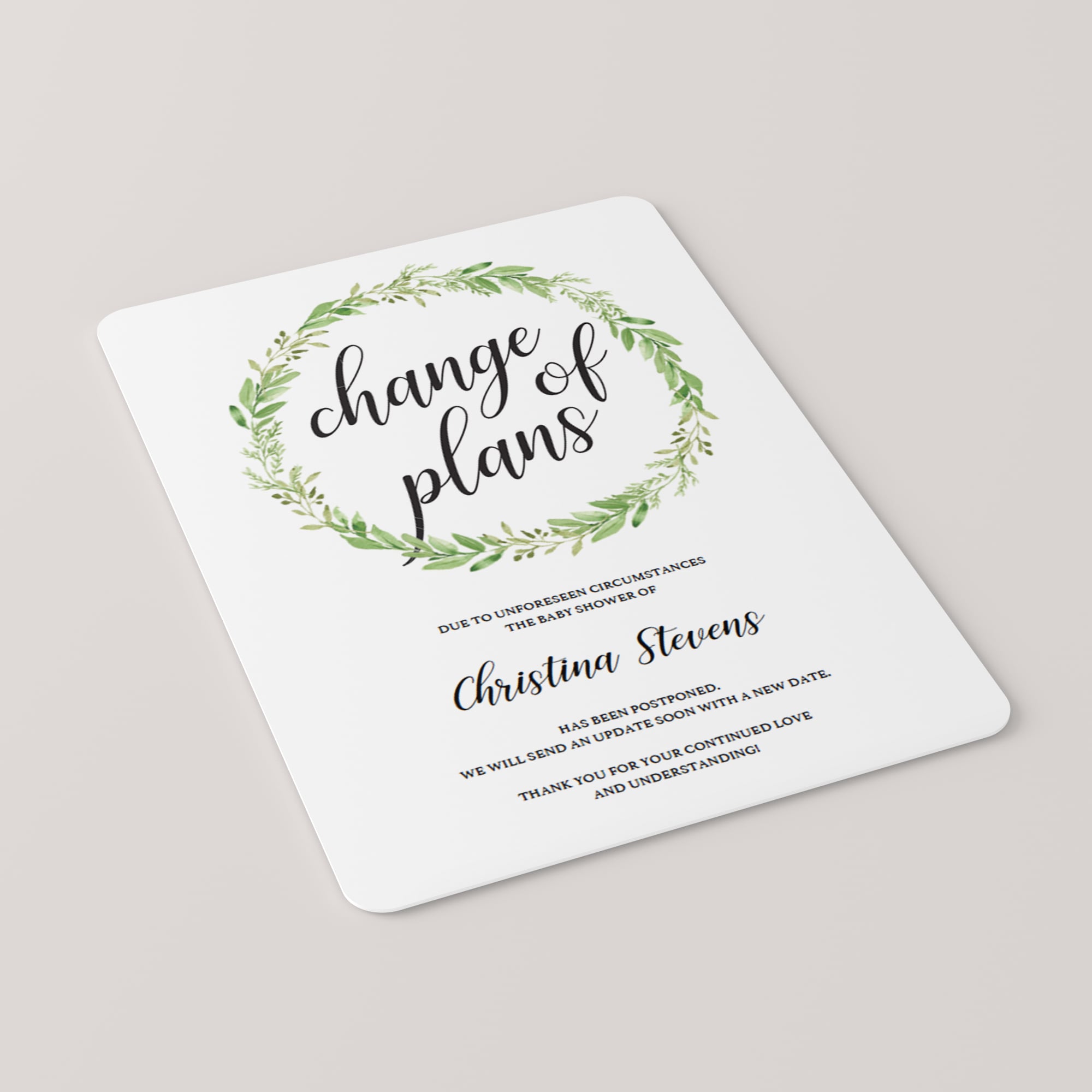 Postponed baby shower announcement greenery theme by LittleSizzle