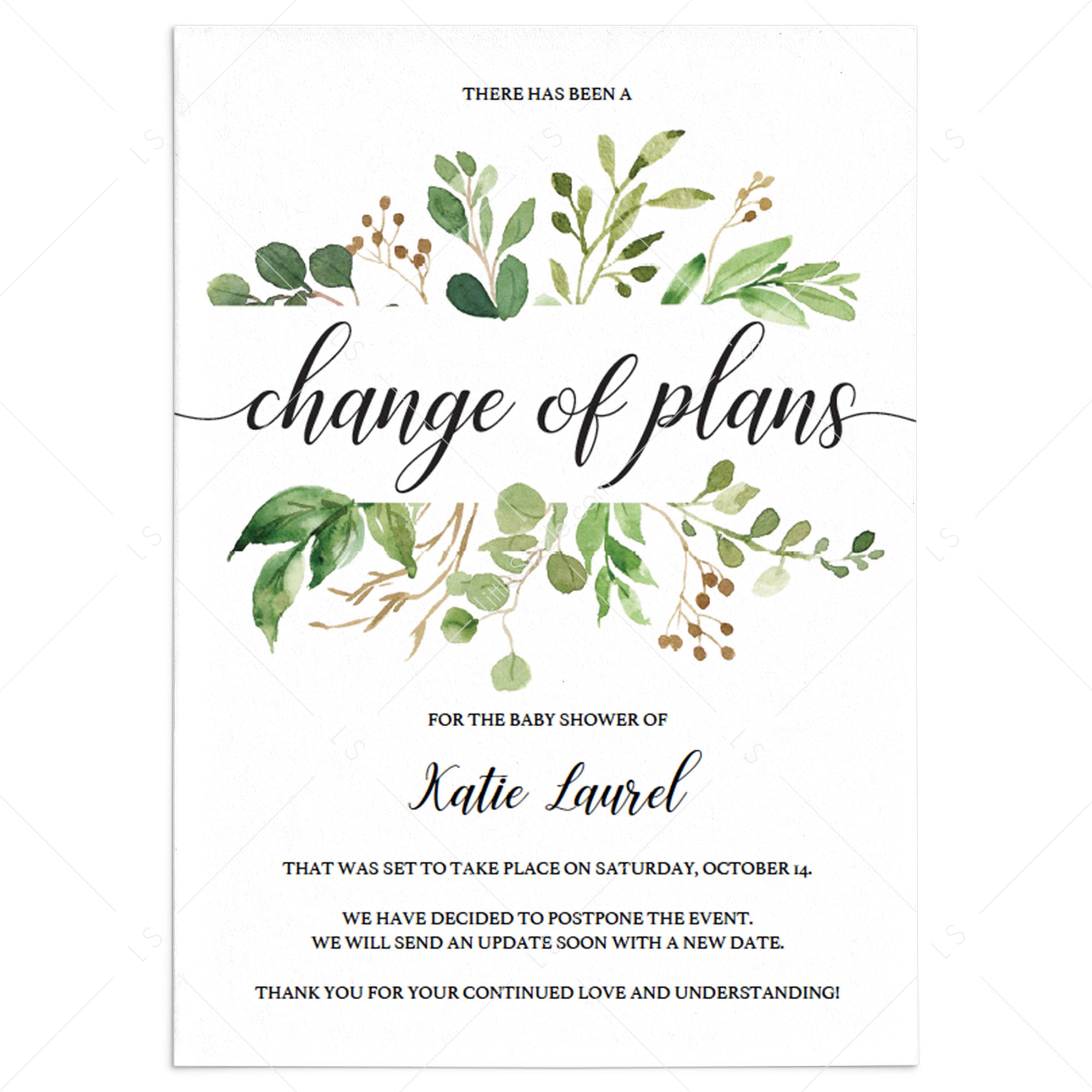 Greenery event new date announcement cards by LittleSizzle