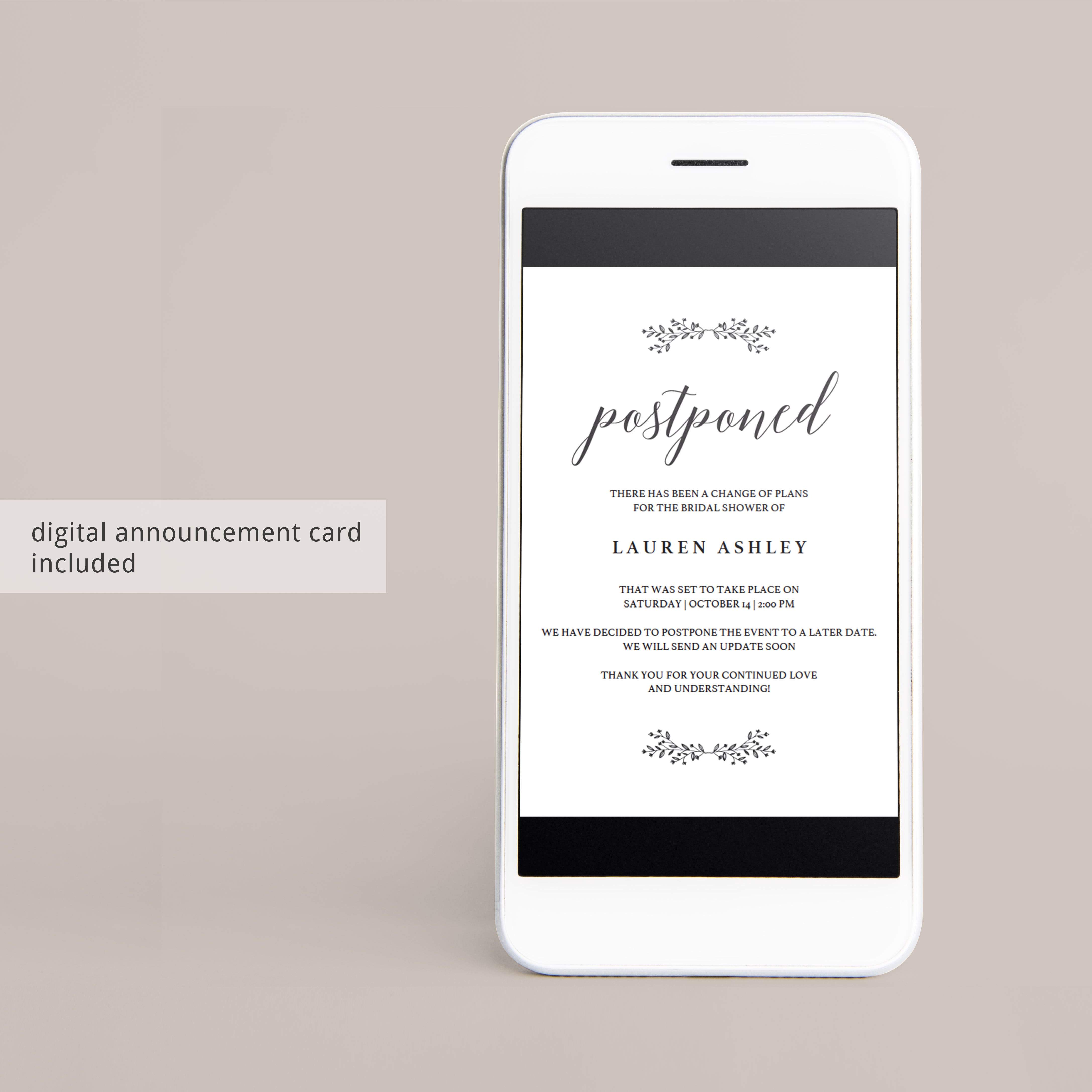 Rustic change the date bridal shower card template by LittleSizzle