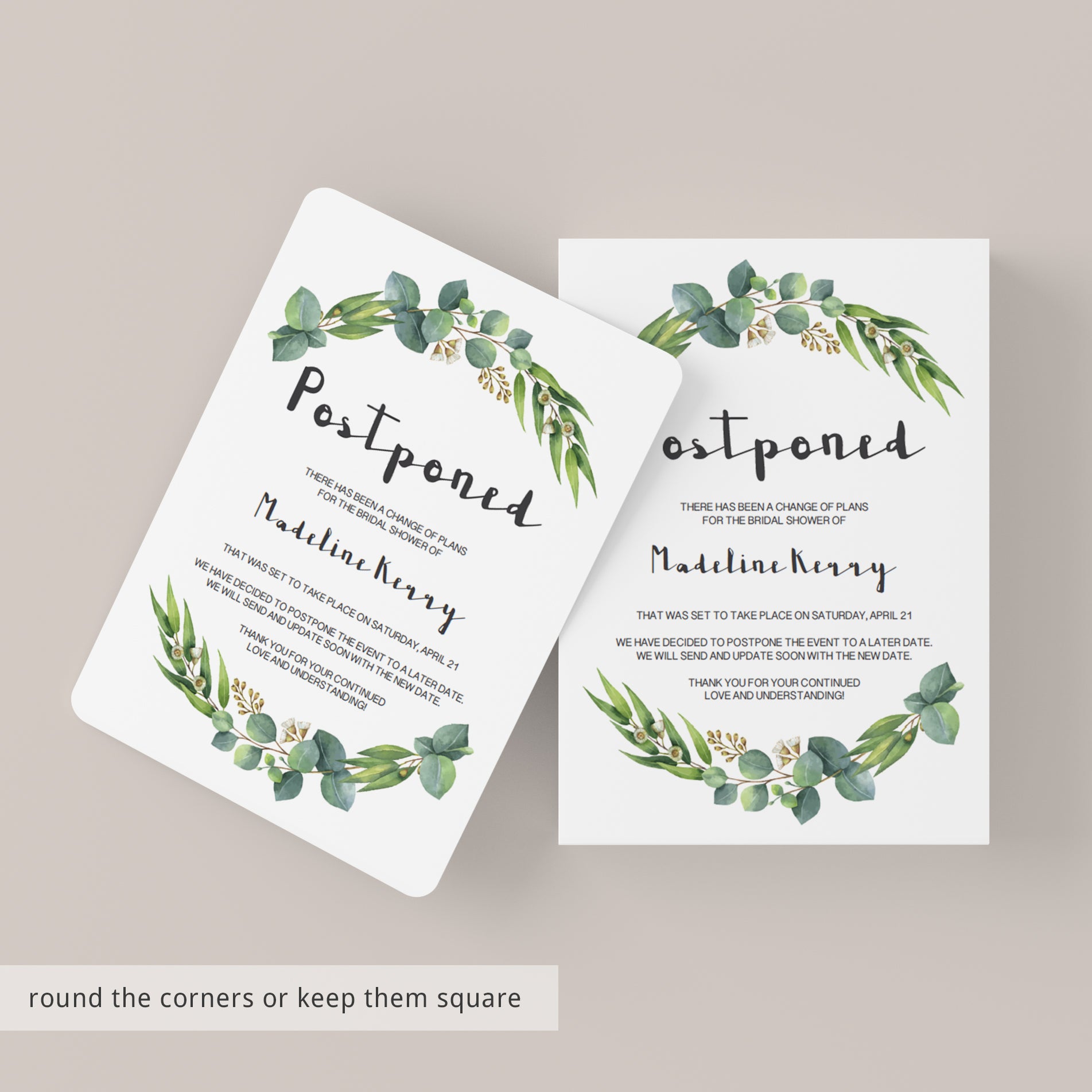 Postponement announcement for greenery bridal shower by LittleSizzle