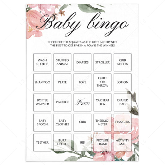 Blush pink baby shower bingo game cards by LittleSizzle