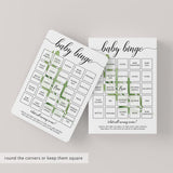 Printable Baby Bingo Game Cards - Greenery