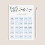 Blue Elephant Baby Bingo printable by LittleSizzle