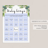 Greenery Baby Shower Game Baby Bingo
