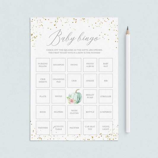 Pumpkin Baby Shower Bingo Cards Prefilled, Blank and Template by LittleSizzle