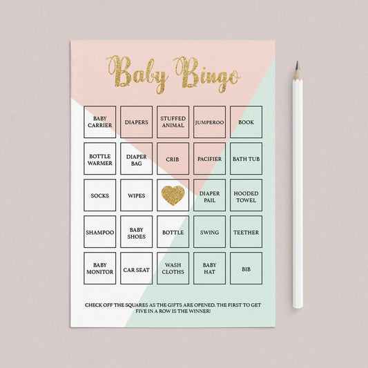 Pink and Mint Printable Baby Bingo Cards by LittleSizzle