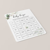 Baby Shower Bingo Cards Printable Greenery and Gold