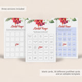 Prefilled Bingo Cards for Winter Bridal Shower