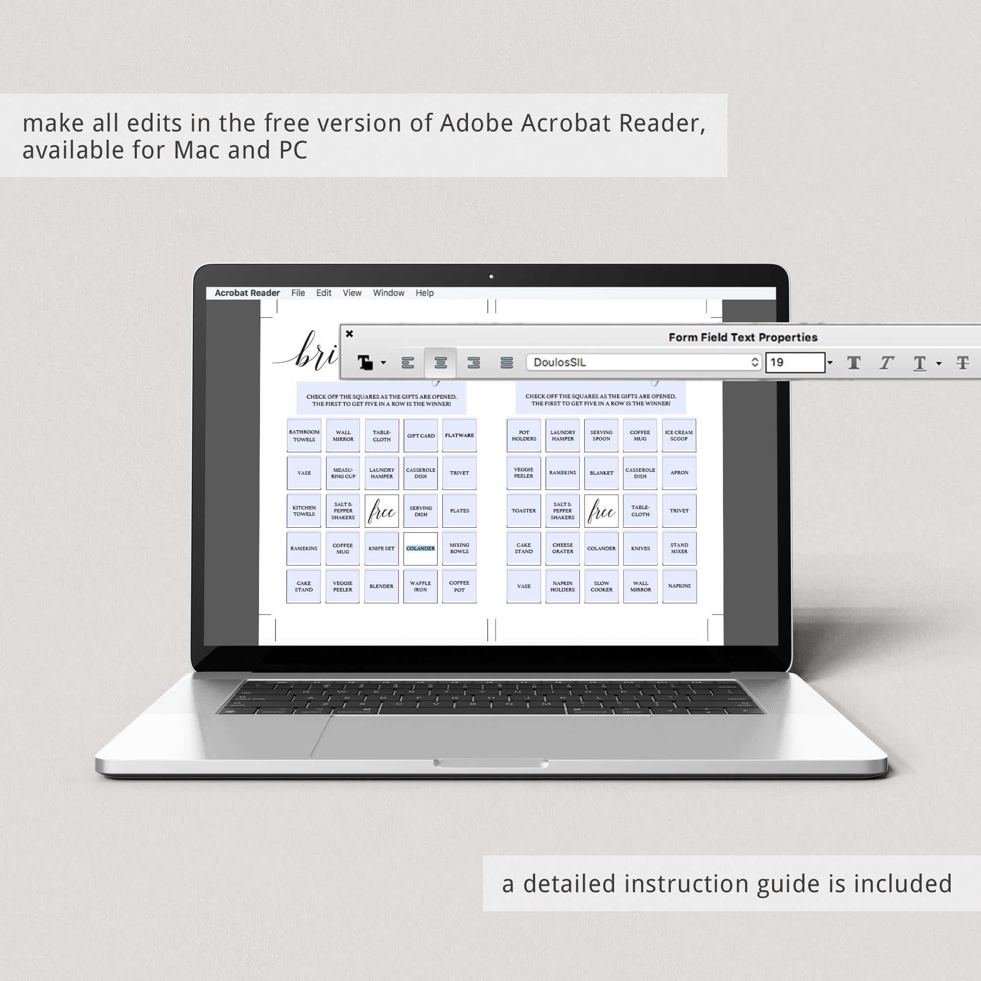 Bridal bingo game template by LittleSizzle