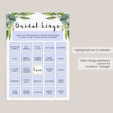 Printable Bridal Shower Bingo Cards Botanical