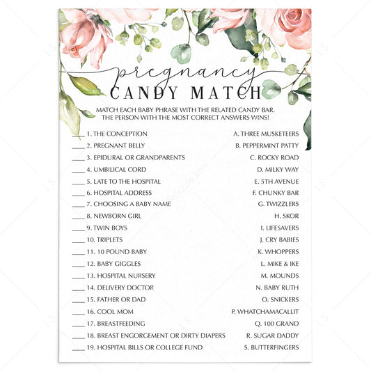 Pregnancy Candy Match Game Printable Floral Themed by LittleSizzle