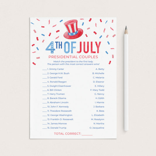 Patriotic Party Game for Independence Day Printable by LittleSizzle