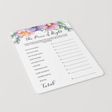 Purple Pink Floral Baby Shower The Price Is Right Printable