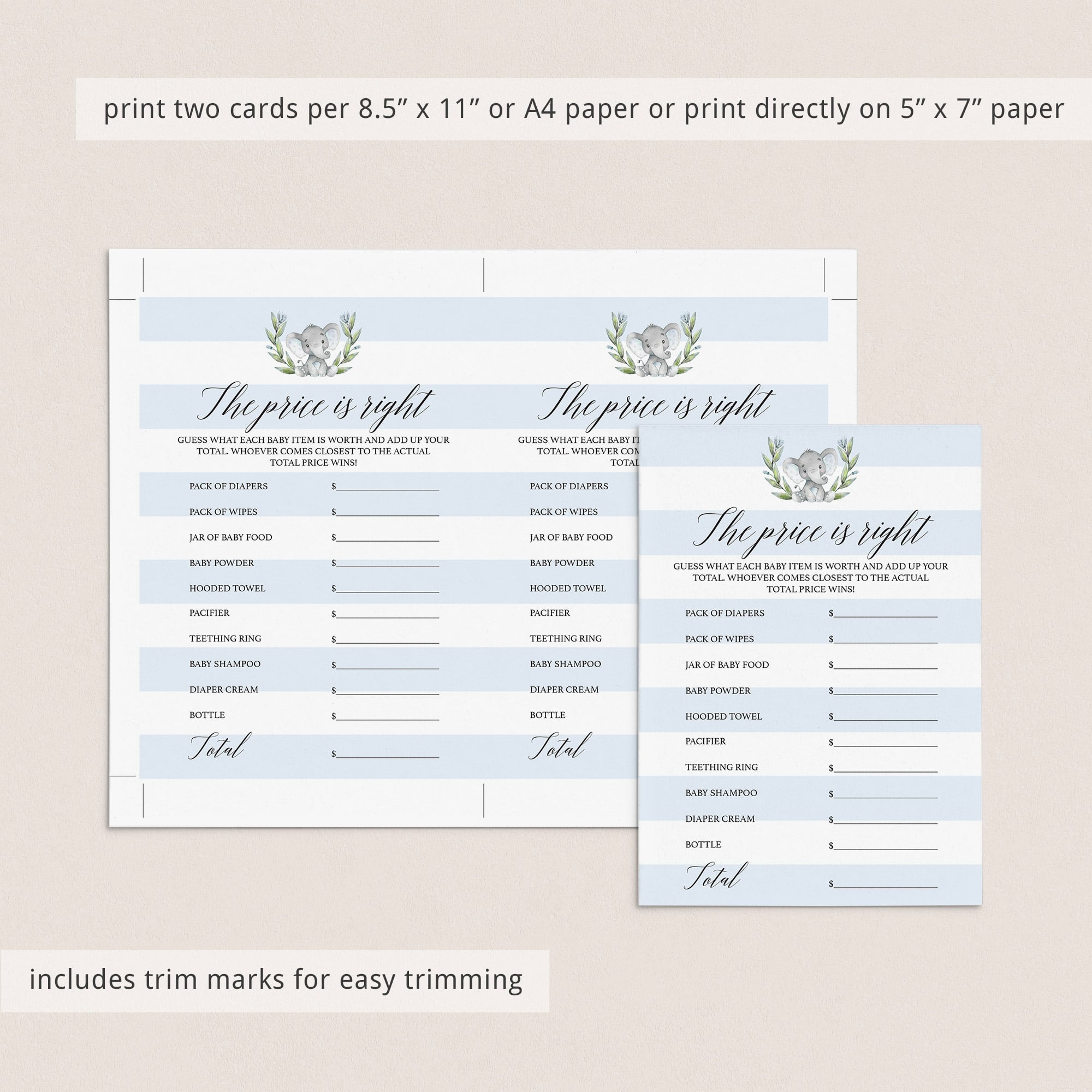 Download price is right game for elephant themed baby shower by LittleSizzle