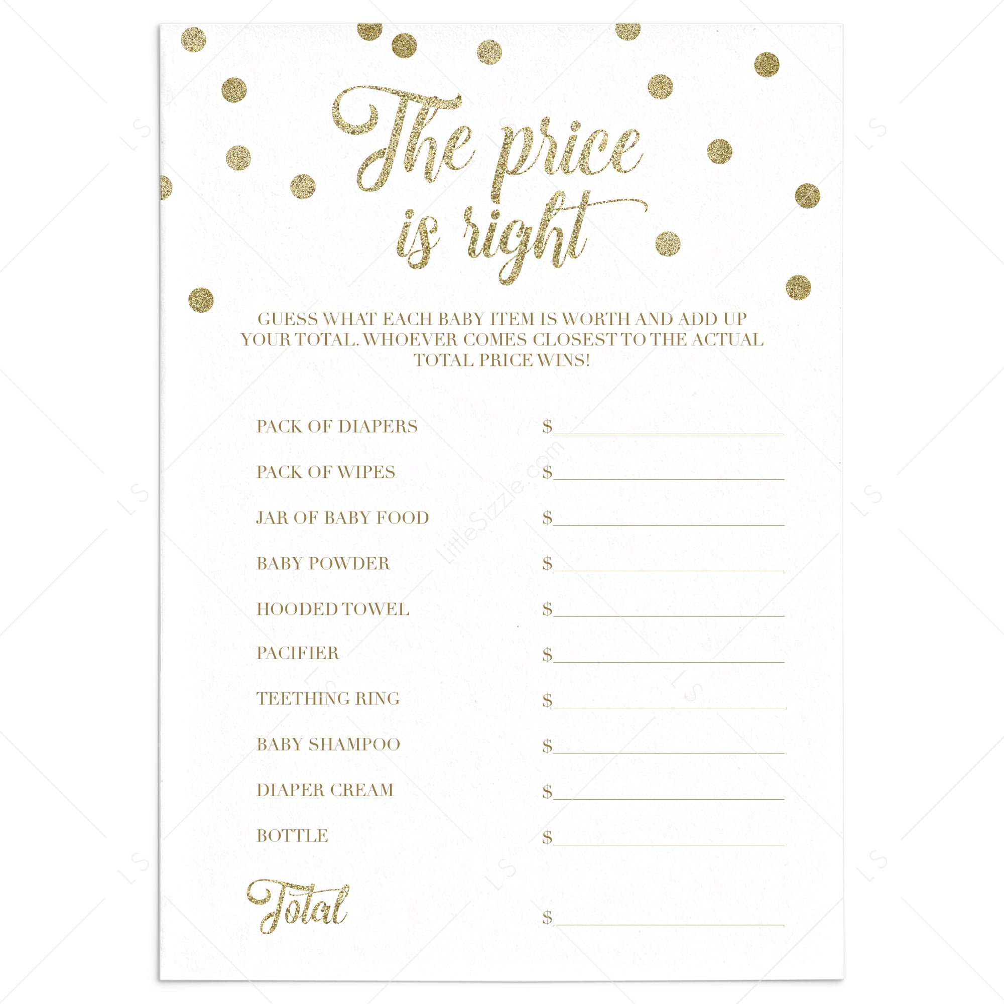 The Price is Right game cards for gender neutral baby shower by LittleSizzle