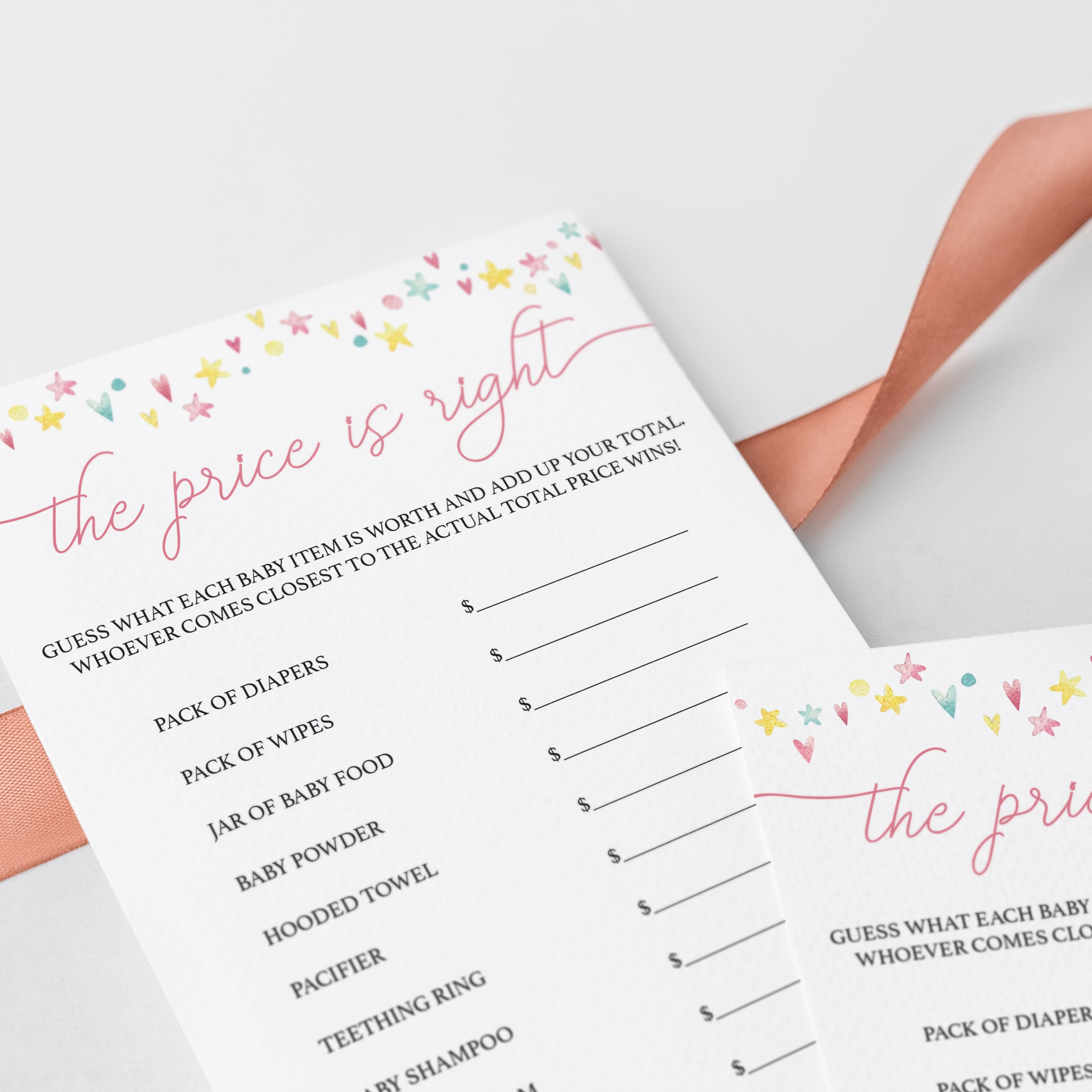 Printable pink mint yellow baby party games price right by LittleSizzle