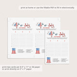 4th of July Scattergories Printable